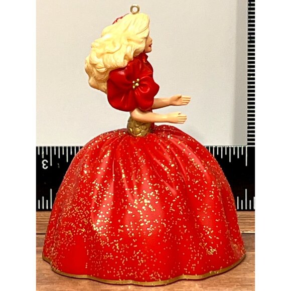 1993 HALLMARK KEEPSAKE HOLIDAY BARBIE ORNAMENT QX572-5 mattel RED DRESS BLONDE - Picture 8 of 9